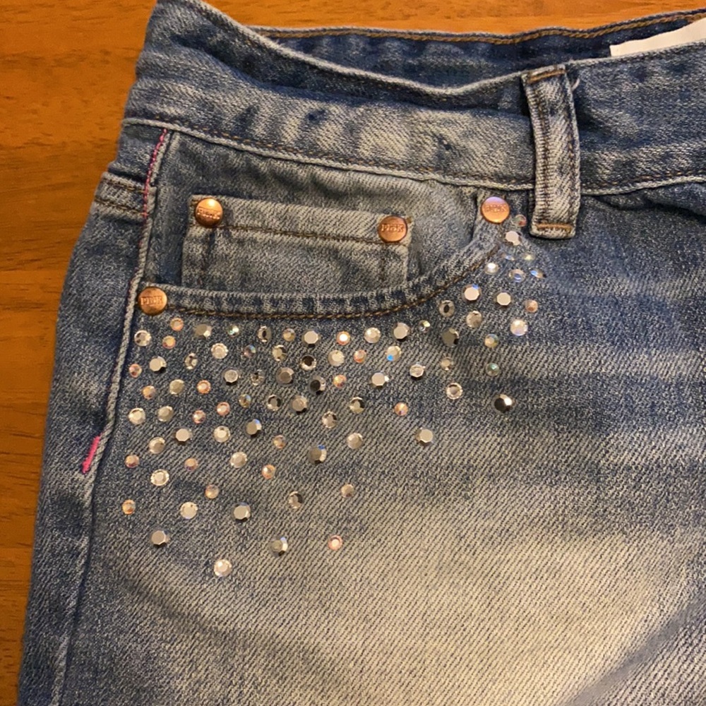PINK Victoria’s Secret | Raw Hem Rhinestone Shorts 4 EUC Jean - Picture 2 of 12
